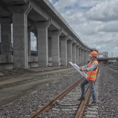 worker on site railways construction