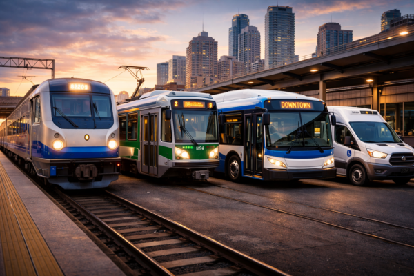 Sunset at the urban transit hub
